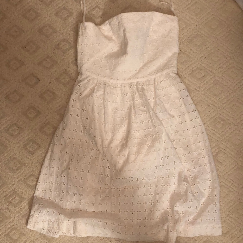 Banana Republic-White Strapless Eyelet Dress